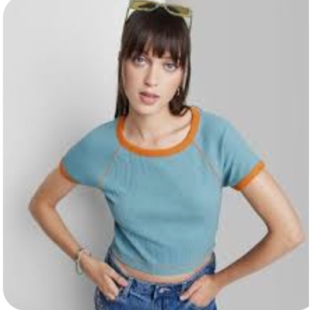 Women's Short Sleeve Thermal Cropped T- Shirt by Wild Fable Sky Blue Size XL